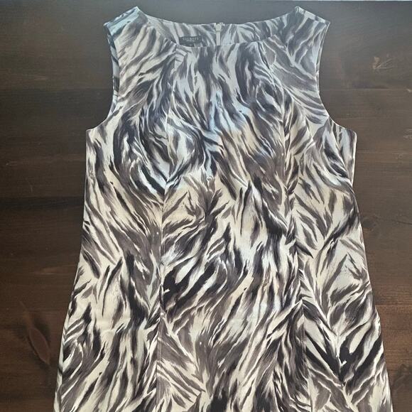 Talbots Black White Feather Design Sleeveless Lined Cotton Dress Women's Size 12 - Picture 2 of 8
